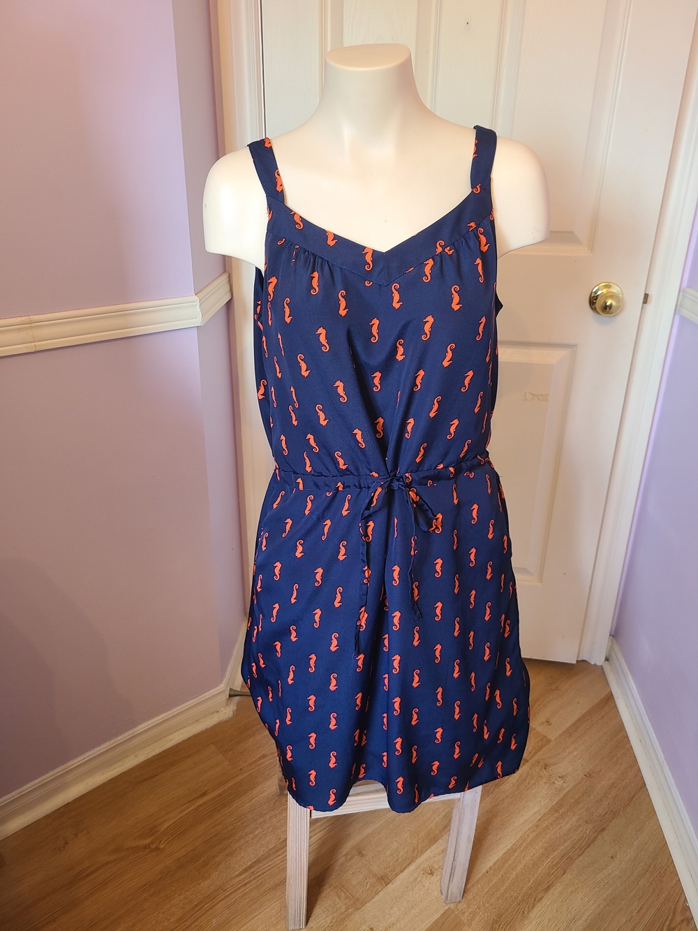 Merona Navy Dress with Coral Seahorse Accents